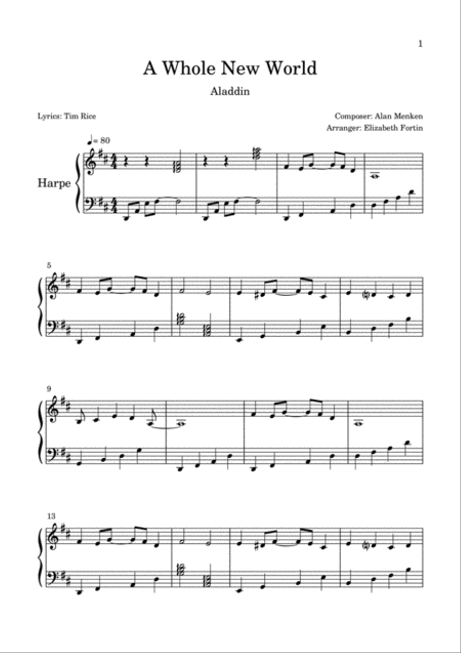 A Whole New World Harp scores gallery preview page 1