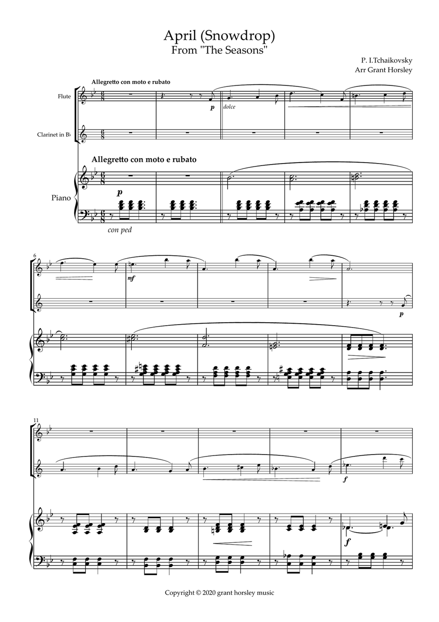 April (Snowdrop)-Tchaikovsky- Flute and Clarinet Duet with Piano-Intermediate April (Snowdrop)-Tchaikovsky- Flute and Clarinet Duet with Piano-Intermediate Woodwind Duet scores gallery preview page 2