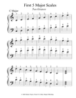 SCALES, First 5 Major Scales (C G D A E) 2 Octaves, for piano (big alpha note notation)