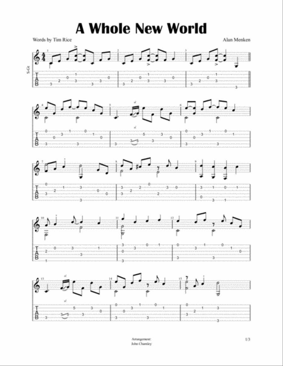 A Whole New World Guitar Tablature scores gallery preview page 1