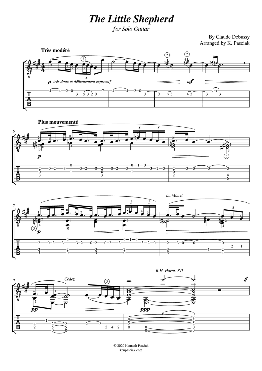 The Little Shepherd by Debussy (for Solo Guitar) Classical Guitar scores gallery preview page 3