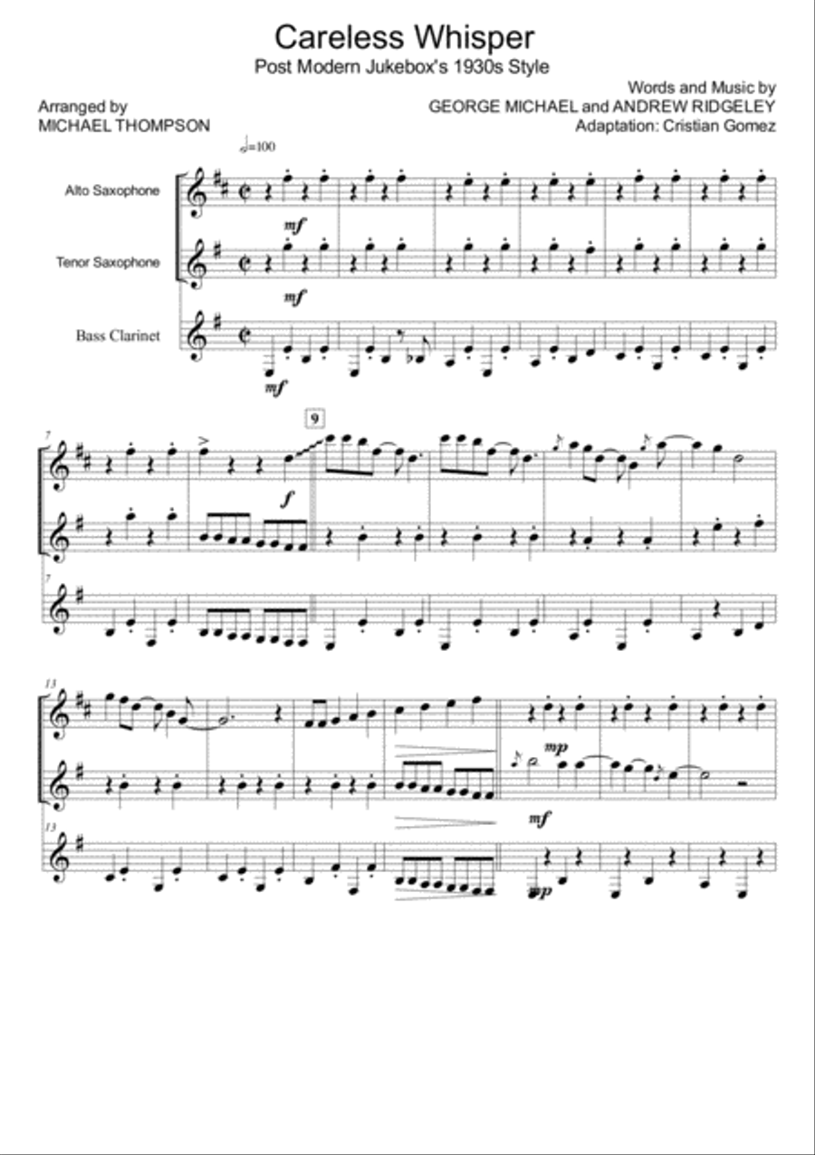 Careless Whisper Bass Clarinet scores gallery preview page 1