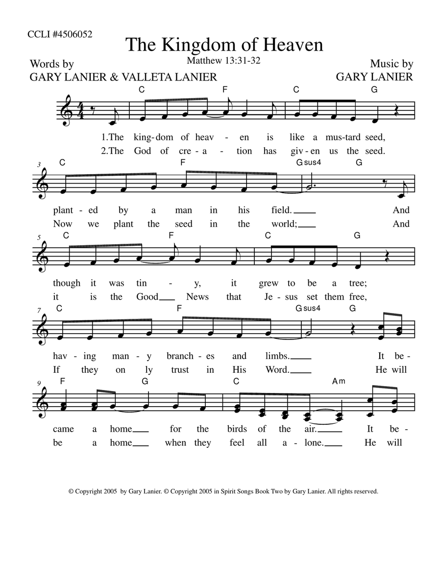 THE KINGDOM OF HEAVEN - Praise Lead Sheet (Includes Melody, Lyrics & Chords) Piano scores gallery preview page 2