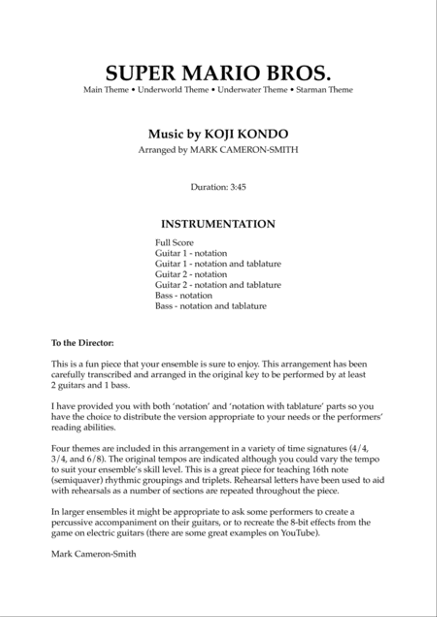 Super Mario Bros. Main Theme Guitar Ensemble scores gallery preview page 1