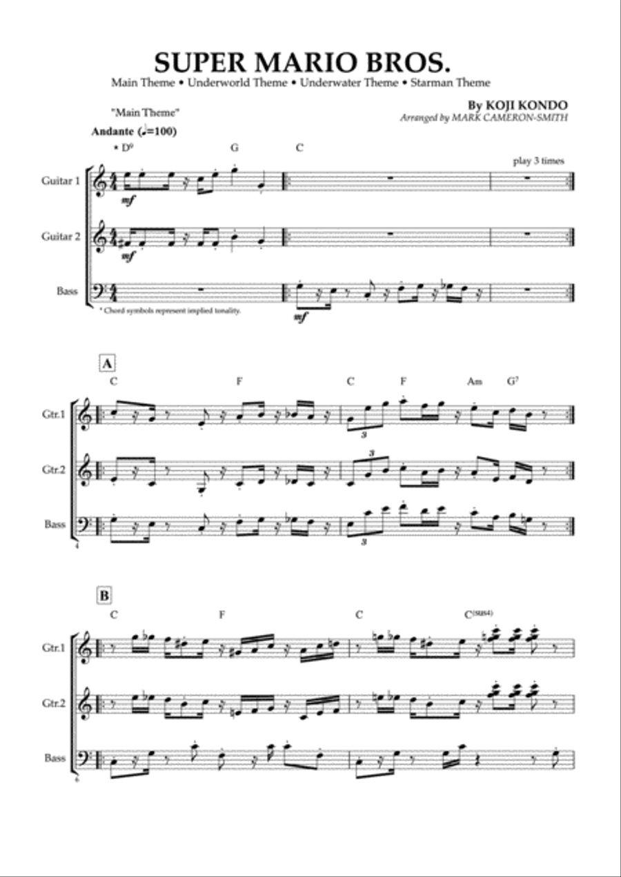 Super Mario Bros. Main Theme Guitar Ensemble scores gallery preview page 2