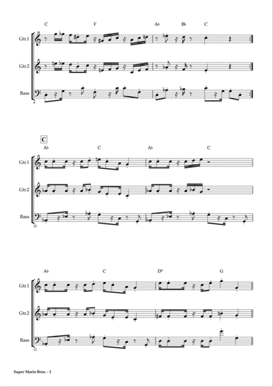 Super Mario Bros. Main Theme Guitar Ensemble scores gallery preview page 3