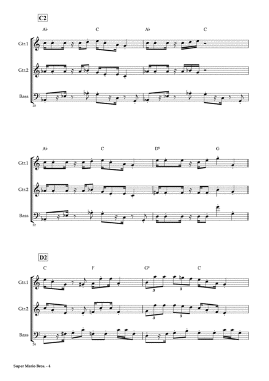 Super Mario Bros. Main Theme Guitar Ensemble scores gallery preview page 5