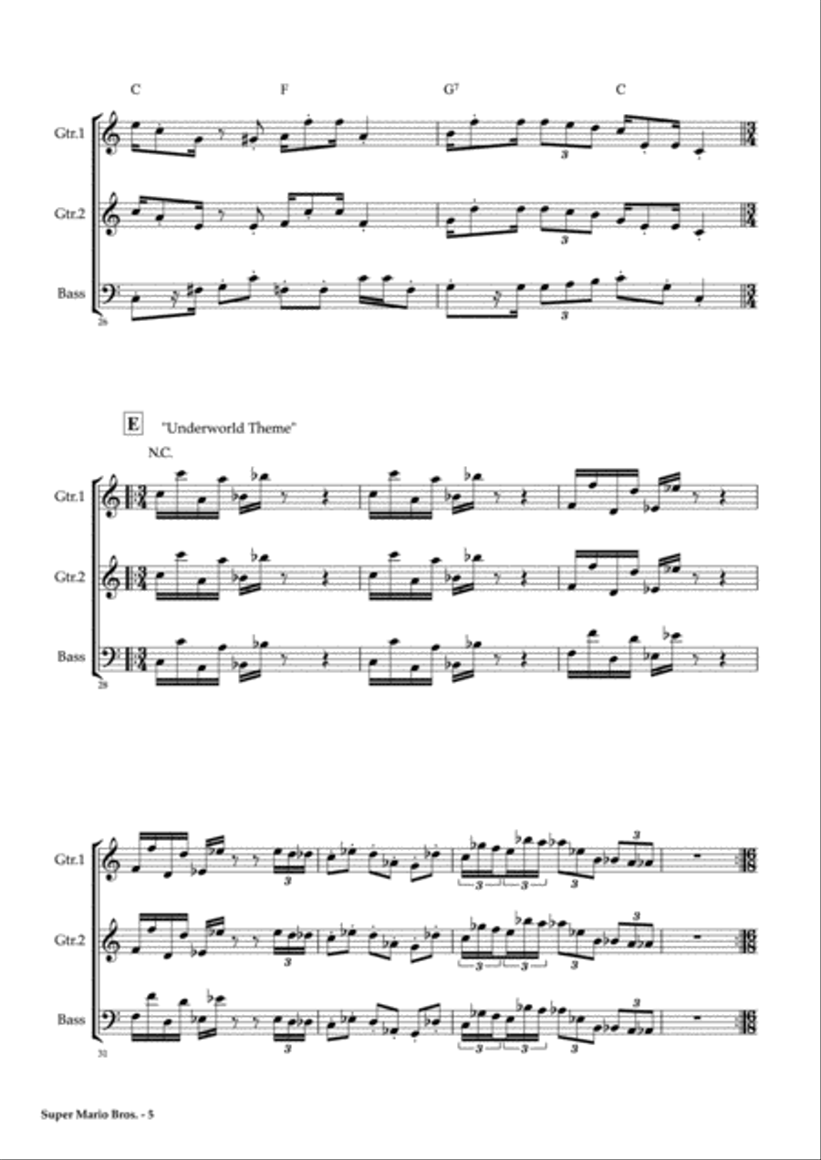 Super Mario Bros. Main Theme Guitar Ensemble scores gallery preview page 6