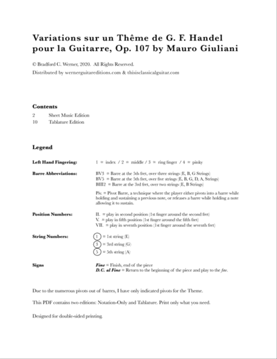 Variations on a Theme by Handel, Op. 107 by Giuliani Acoustic Guitar scores gallery preview page 1