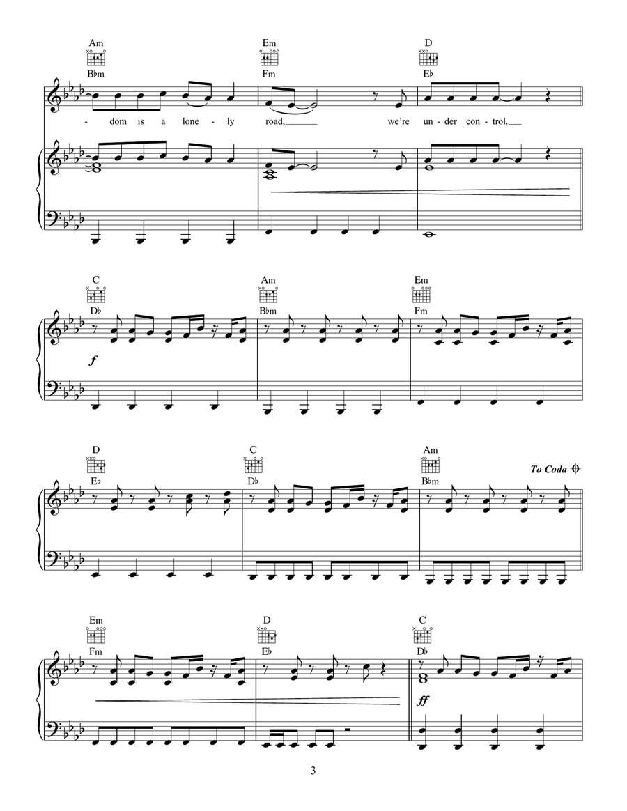 Under Control (feat. Hurts) Piano, Vocal, Guitar scores gallery preview page 3