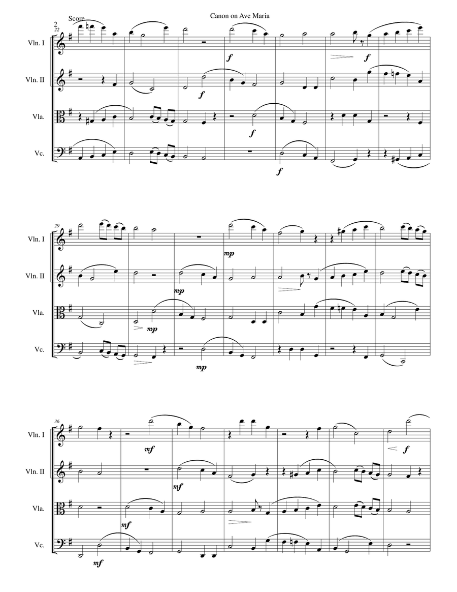 Canon on Ave Maria for string quartet String Quartet scores gallery preview page 2