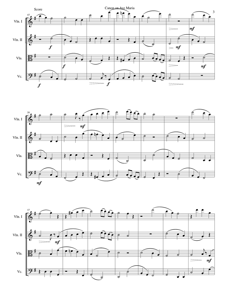 Canon on Ave Maria for string quartet String Quartet scores gallery preview page 3