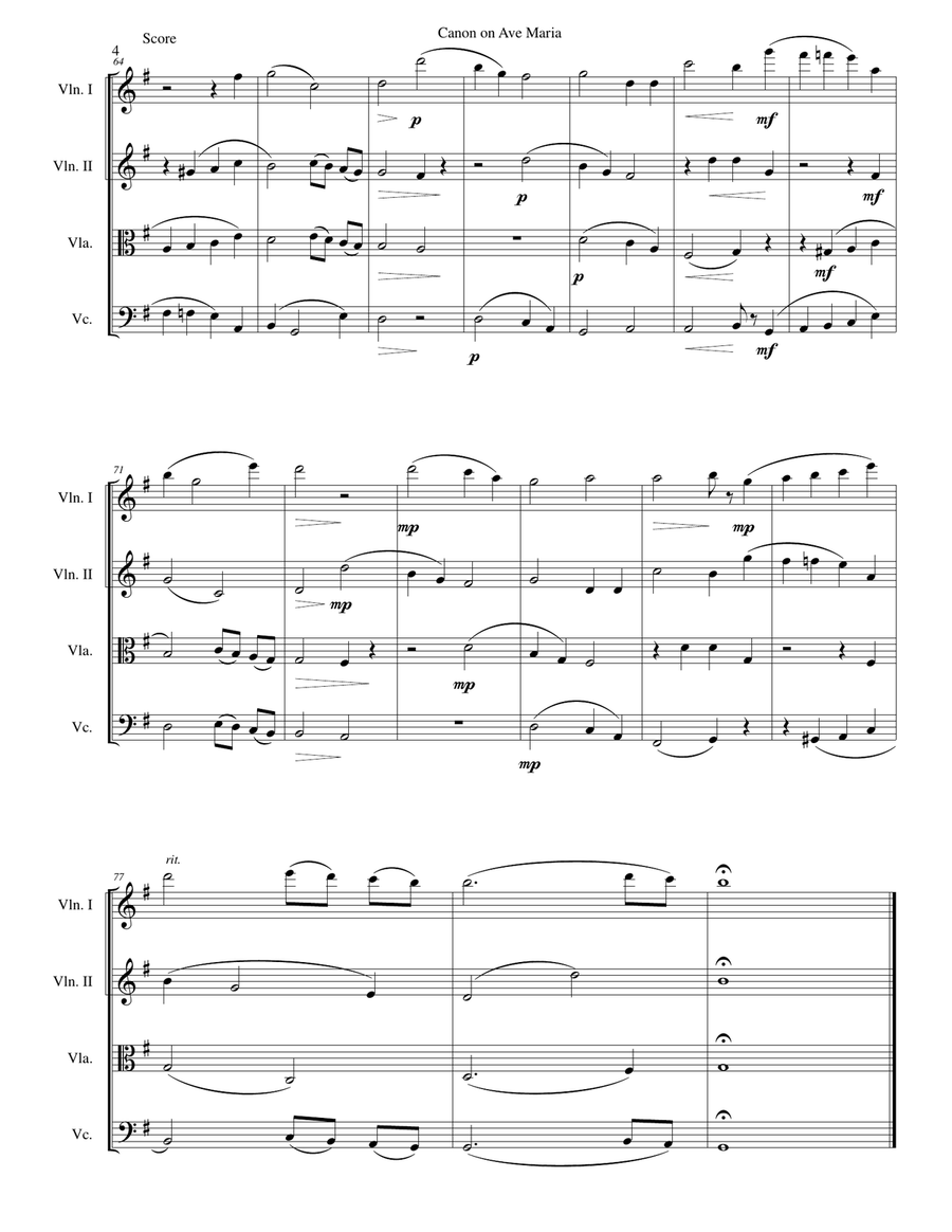 Canon on Ave Maria for string quartet String Quartet scores gallery preview page 4