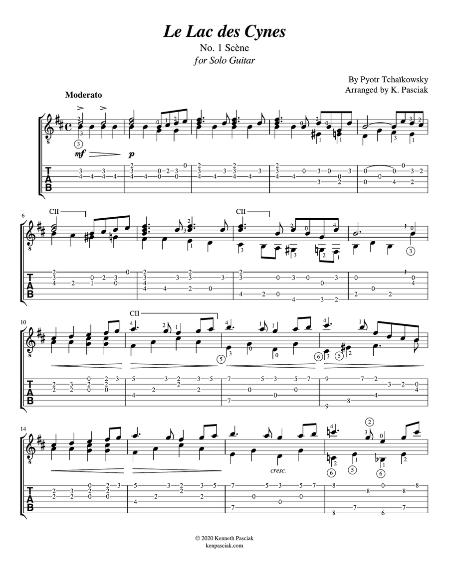 Swan Lake Suite - No. 1 Scene (for Solo Guitar) Classical Guitar scores gallery preview page 3