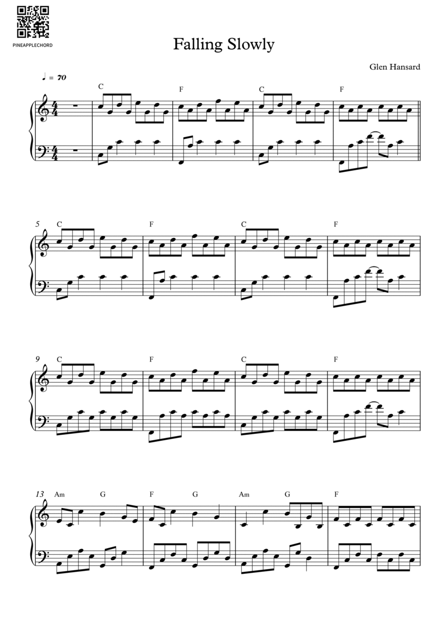 Falling Slowly ( Piano Solo - Original Key ) Piano Method scores gallery preview page 1
