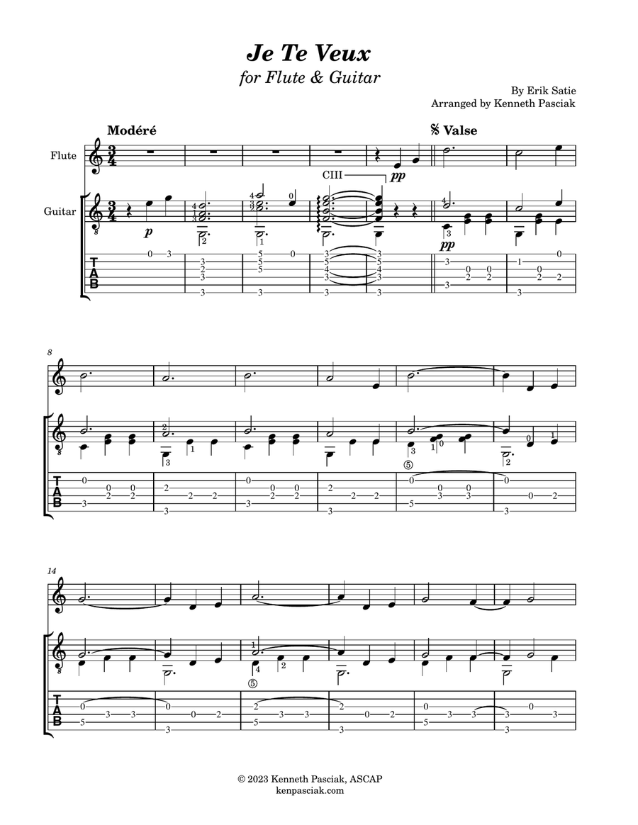 Je Te Veux (for Flute or Violin and Guitar) Je Te Veux (for Flute or Violin and Guitar) Flute scores gallery preview page 3