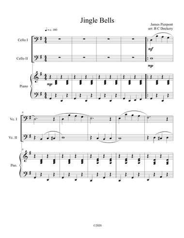 Jingle Bells (cello duet) with optional piano accompaniment