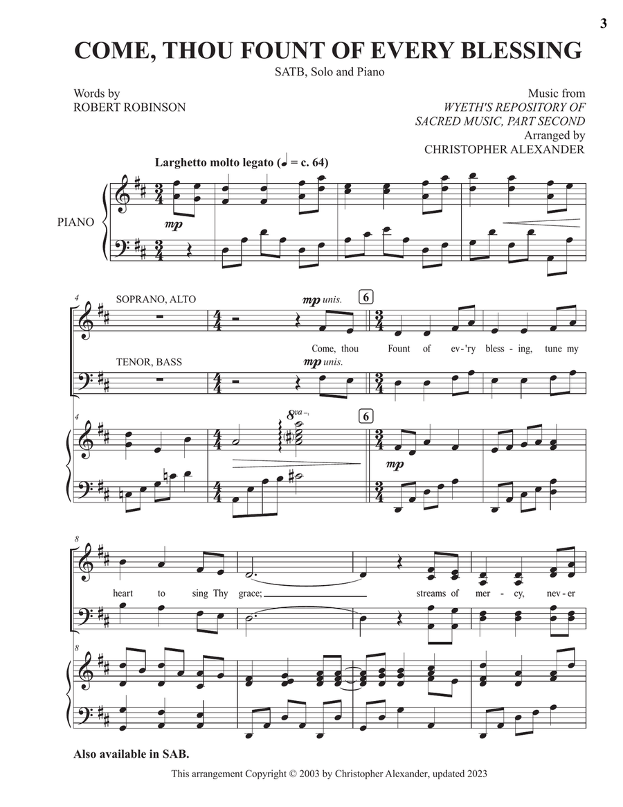 Come, Thou Fount of Every Blessing (SATB) 4-Part scores gallery preview page 3