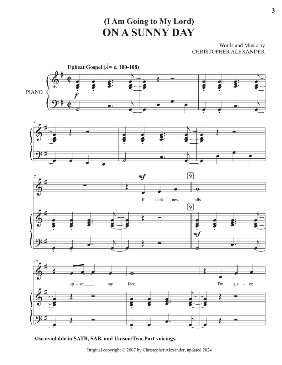 (I Am Going to My Lord) On a Sunny Day (Vocal Solo) Piano, Vocal scores gallery preview page 3