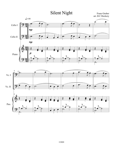 Silent Night (cello duet) with optional piano accompaniment