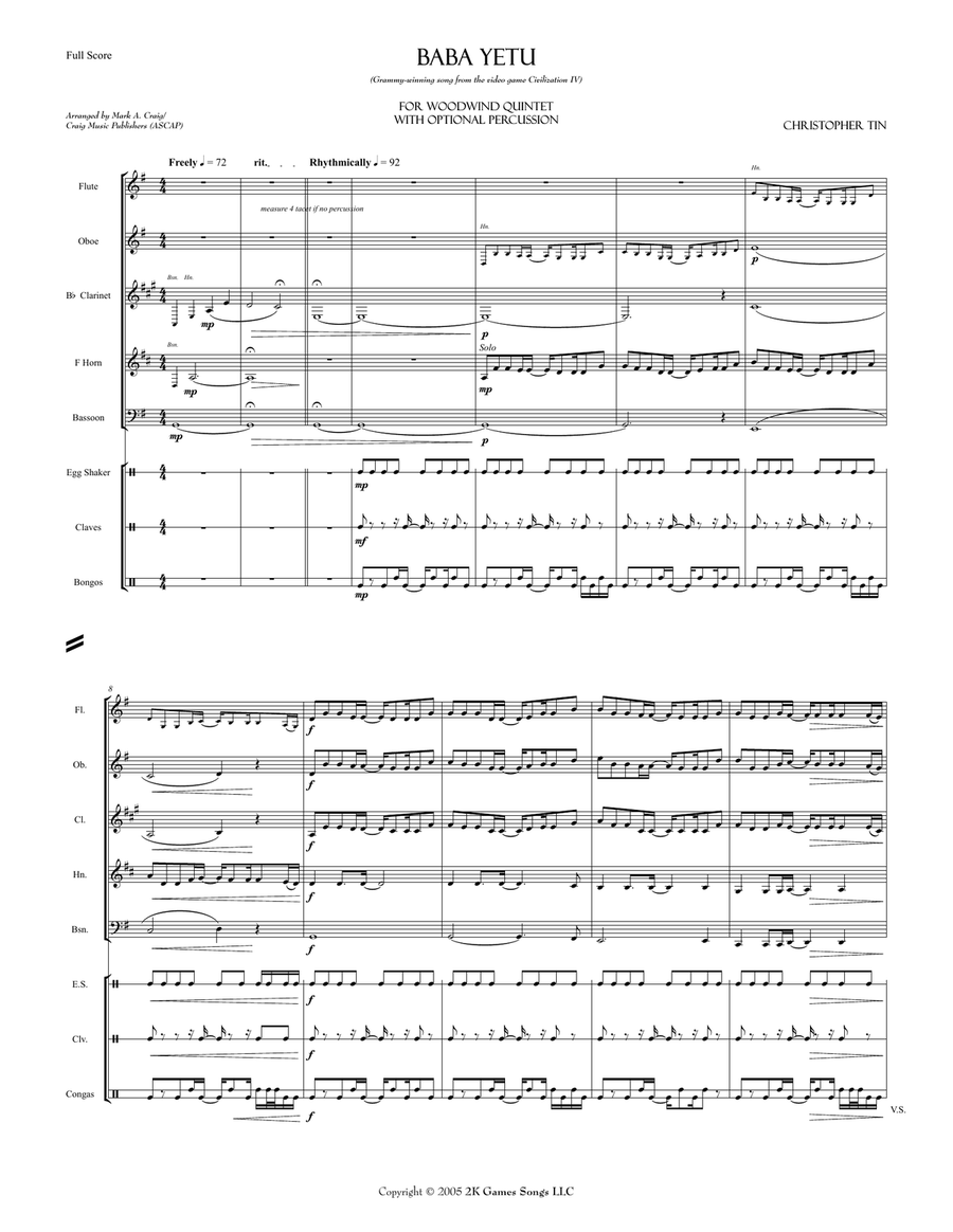 Baba Yetu Woodwind Quintet scores gallery preview page 2
