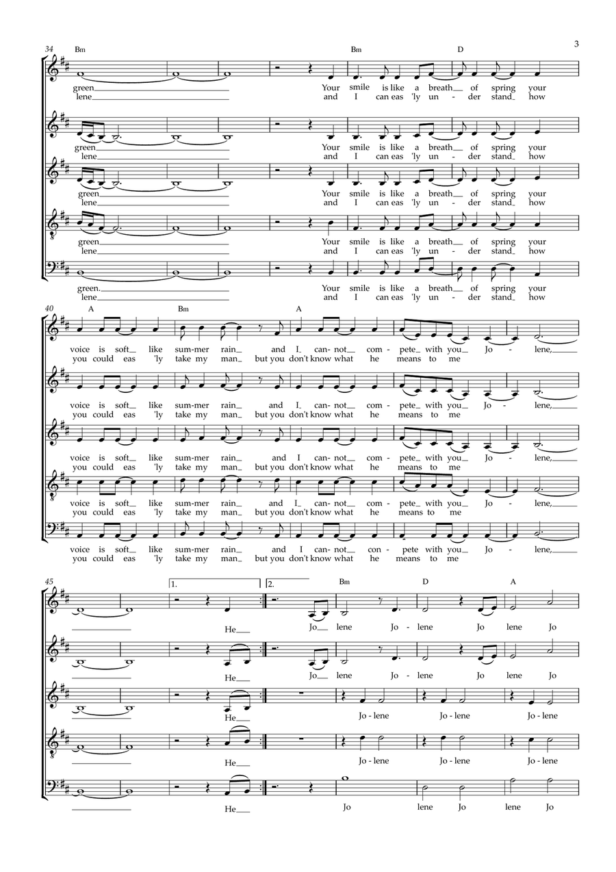 Jolene (arr. Gitika Partington) Choir scores gallery preview page 3
