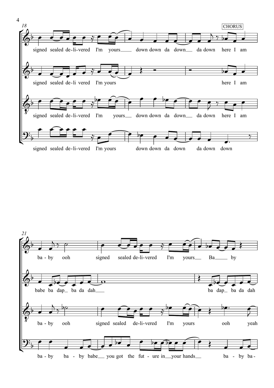 Signed, Sealed, Delivered I'm Yours (arr. Wendy Sergeant) 4-Part scores gallery preview page 4