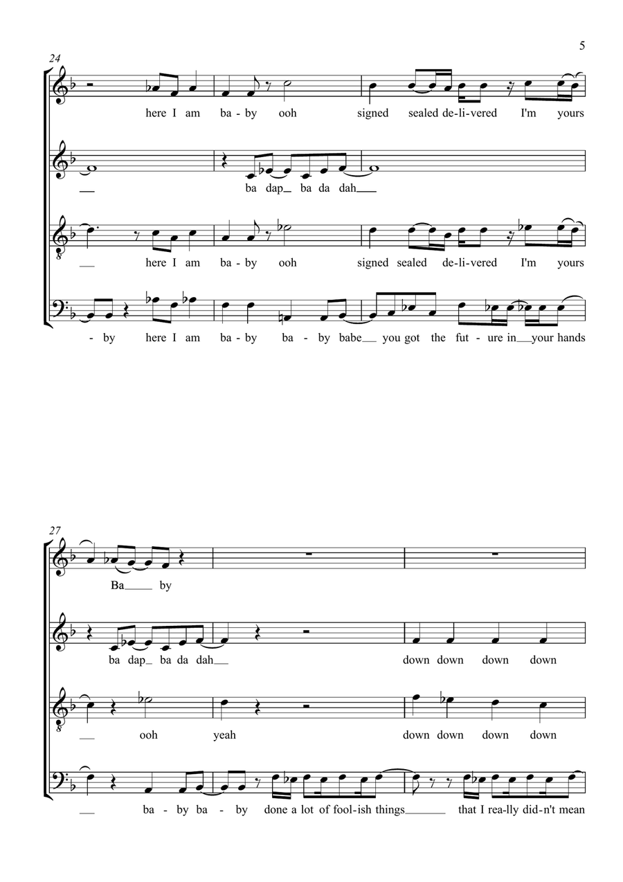 Signed, Sealed, Delivered I'm Yours (arr. Wendy Sergeant) 4-Part scores gallery preview page 5