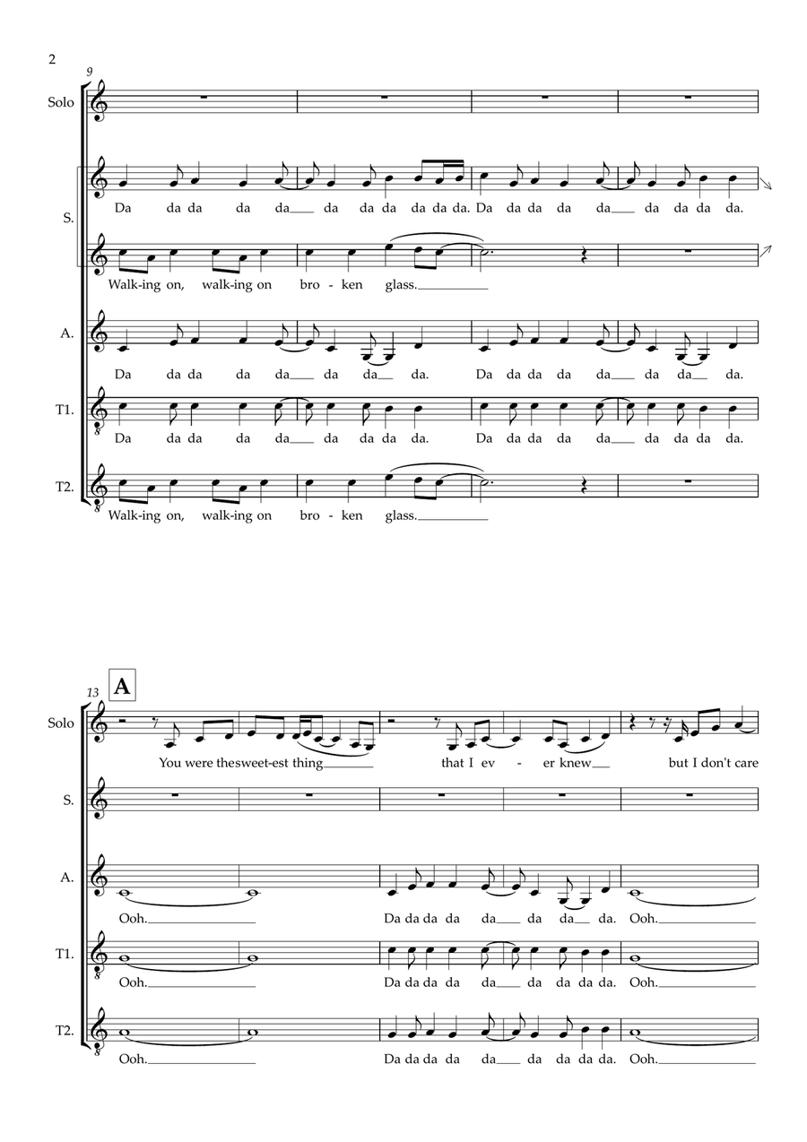 Walking On Broken Glass (arr. Abi Moore) SSATB scores gallery preview page 2