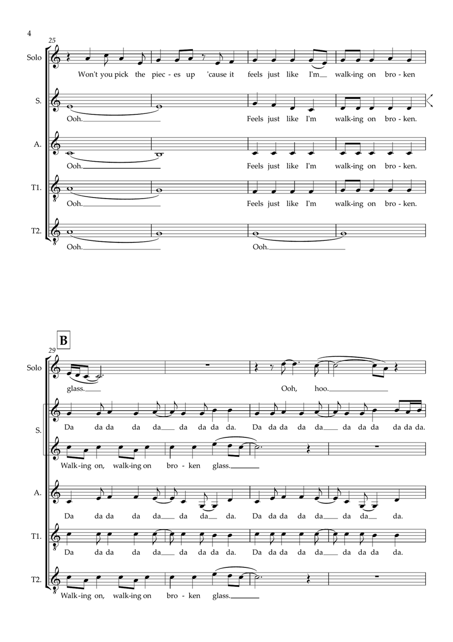 Walking On Broken Glass (arr. Abi Moore) SSATB scores gallery preview page 4