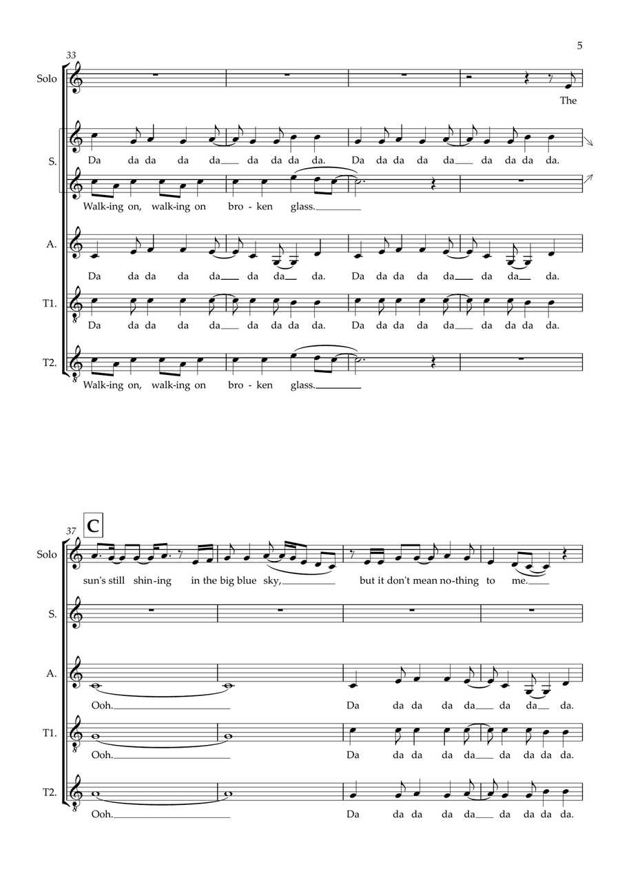 Walking On Broken Glass (arr. Abi Moore) SSATB scores gallery preview page 5