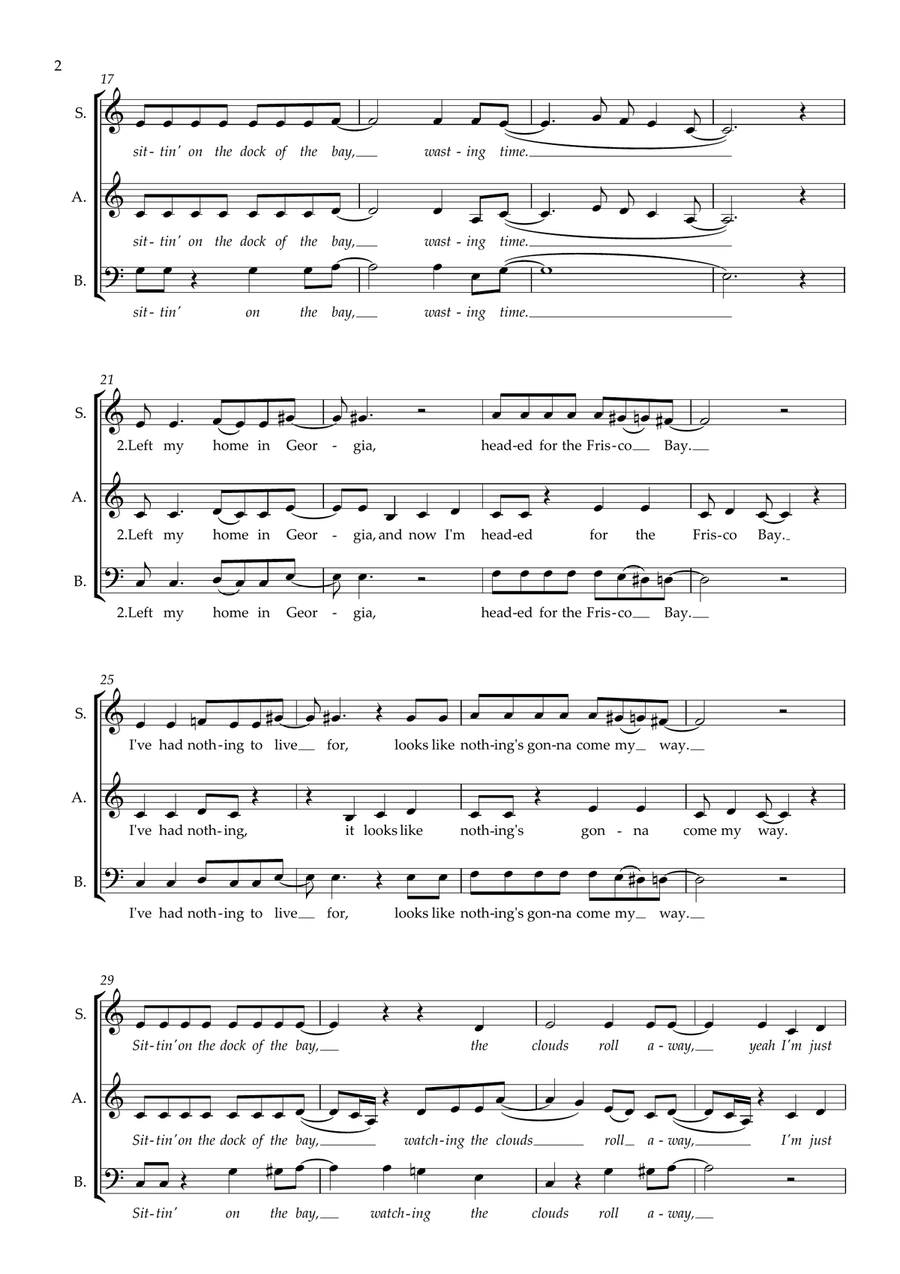 (Sittin' On) The Dock of the Bay (arr. Val Regan) 3-Part scores gallery preview page 2