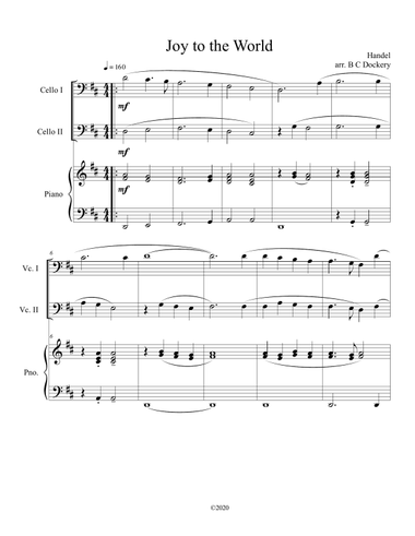 Joy to the World (cello duet) with optional piano accompaniment