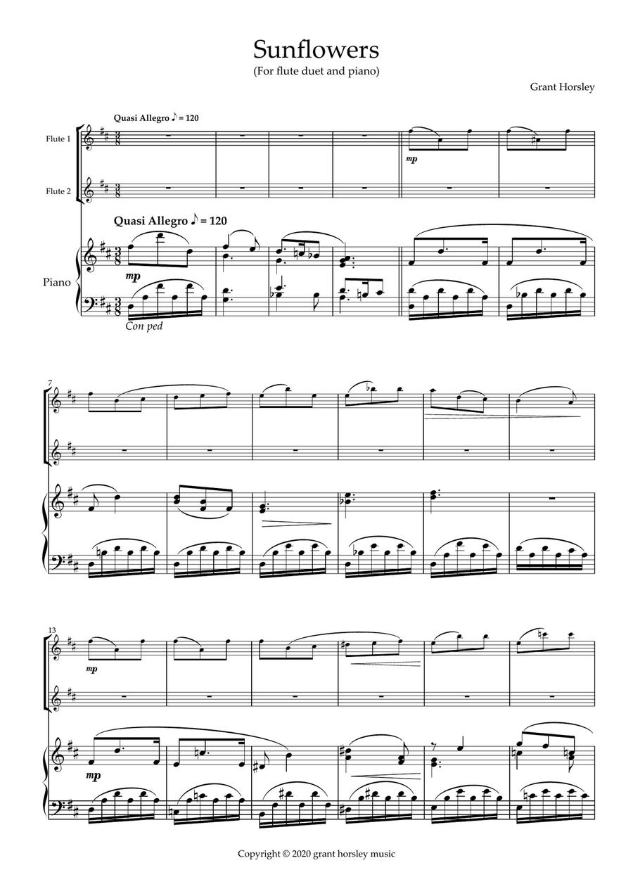 Sunflowers. Flute Duet and Piano- Intermediate Flute Duet scores gallery preview page 2