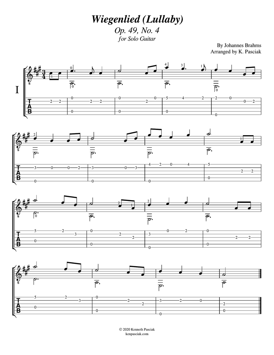 Wiegenlied (Brahms's Lullaby) for Solo Guitar Classical Guitar scores gallery preview page 3