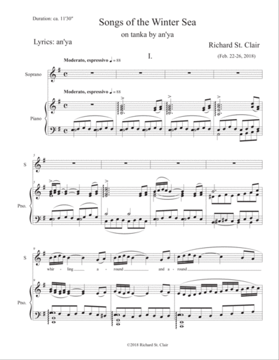 SONGS OF THE WINTER SEA for Soprano and Piano on 11 tanka by an'ya (2018) Soprano Voice scores gallery preview page 5