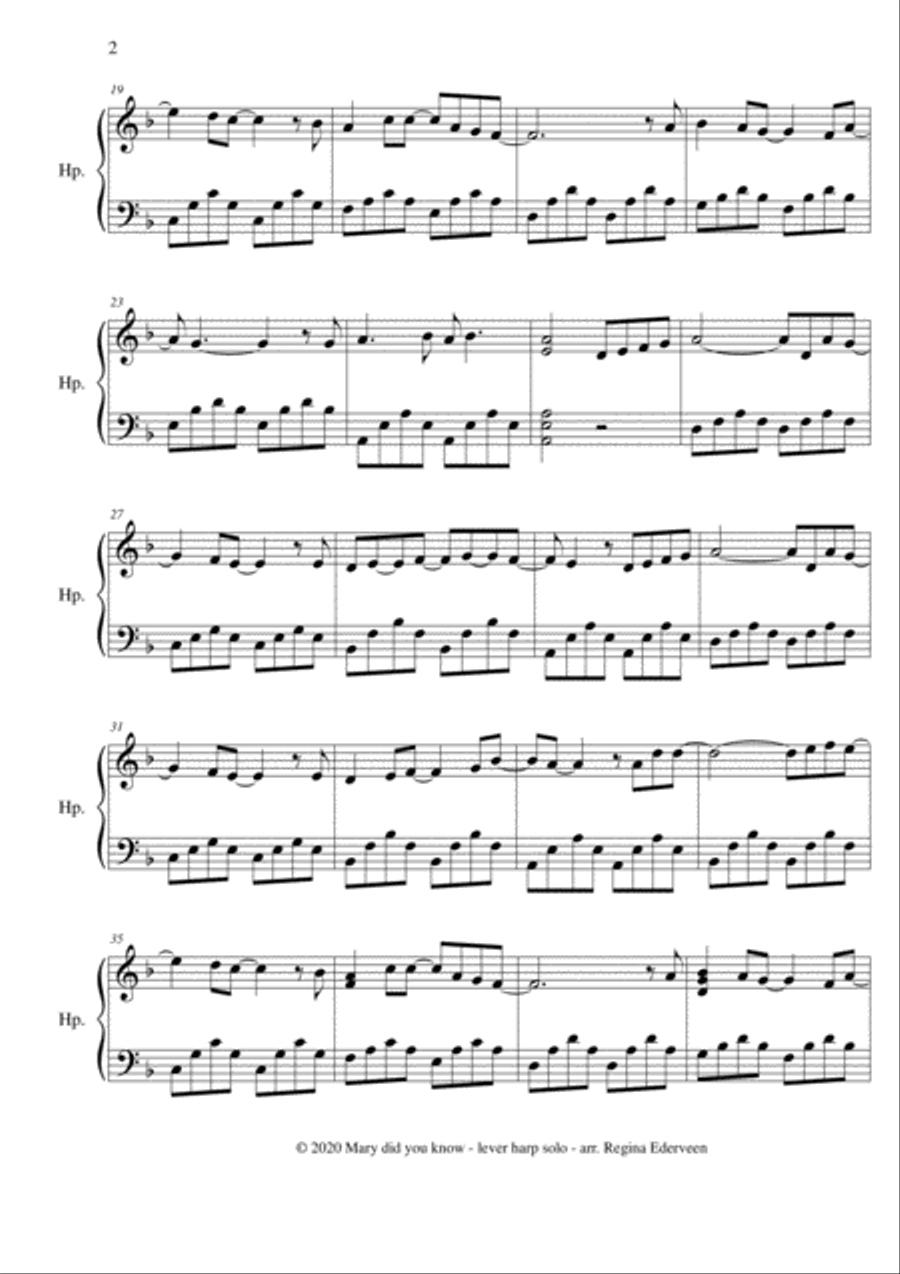 Mary did you know - lever harp solo Celtic Harp scores gallery preview page 2