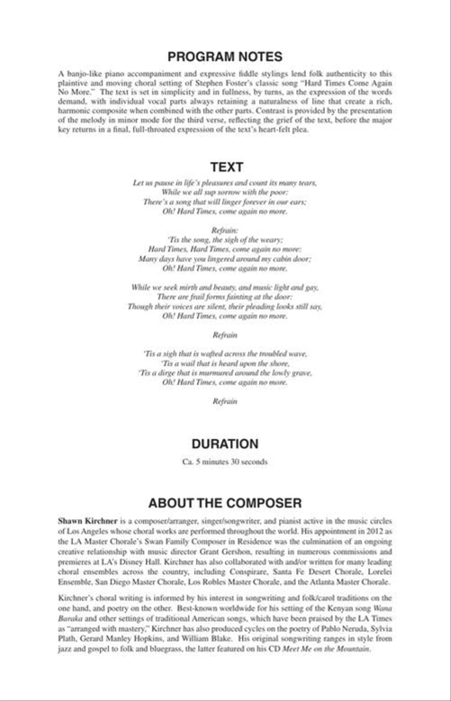 Hard Times Come Again No More 4-Part scores gallery preview page 3