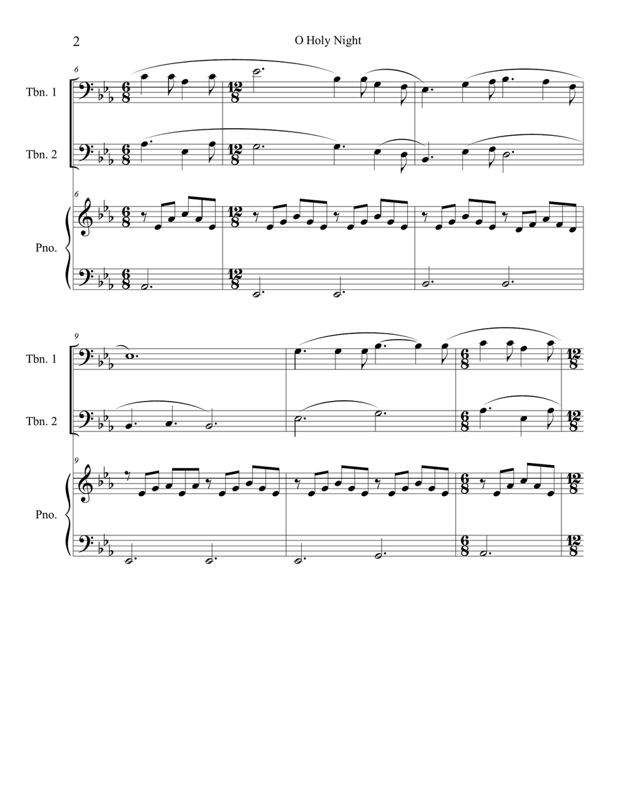 O Holy Night (trombone duet) with piano accompaniment Trombone Duet scores gallery preview page 2