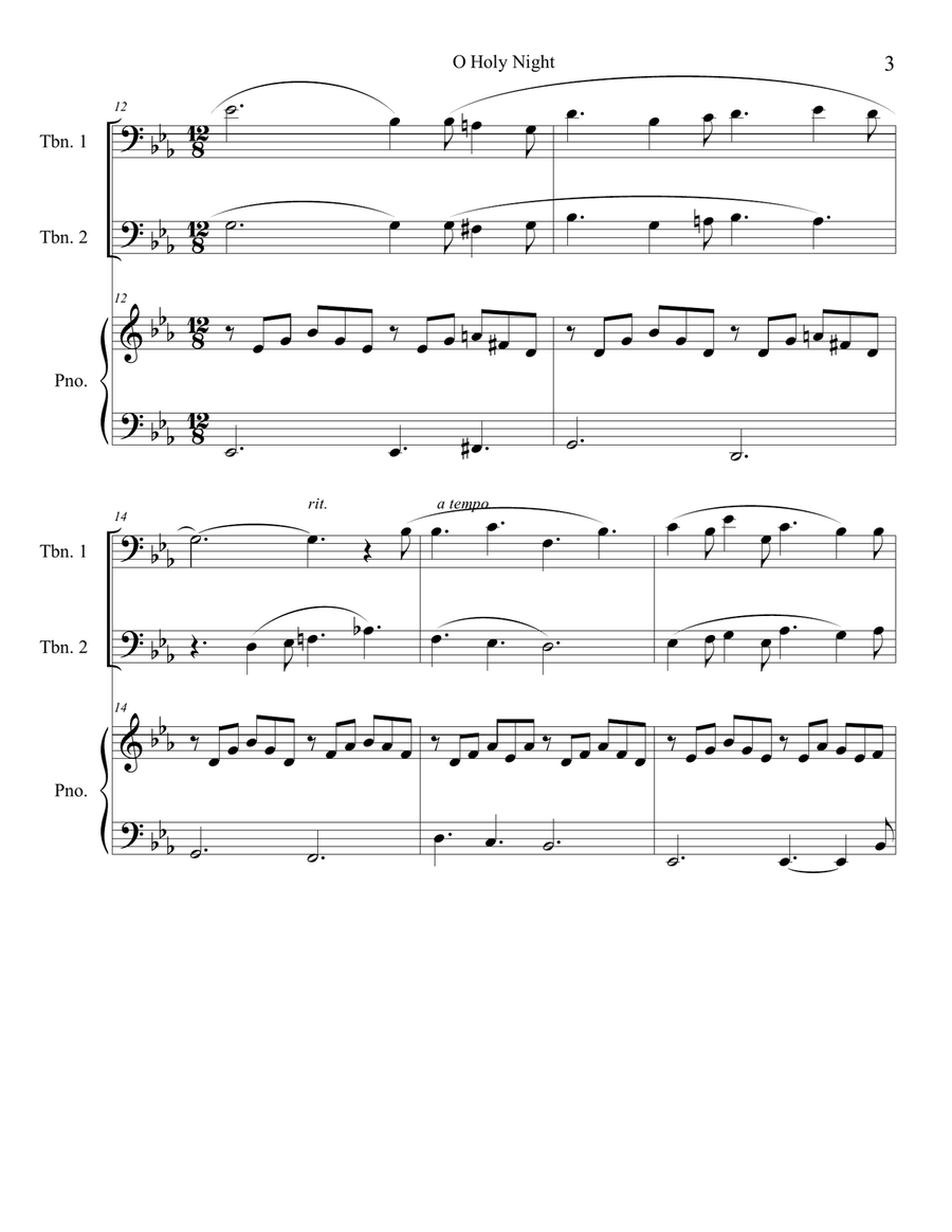 O Holy Night (trombone duet) with piano accompaniment Trombone Duet scores gallery preview page 3