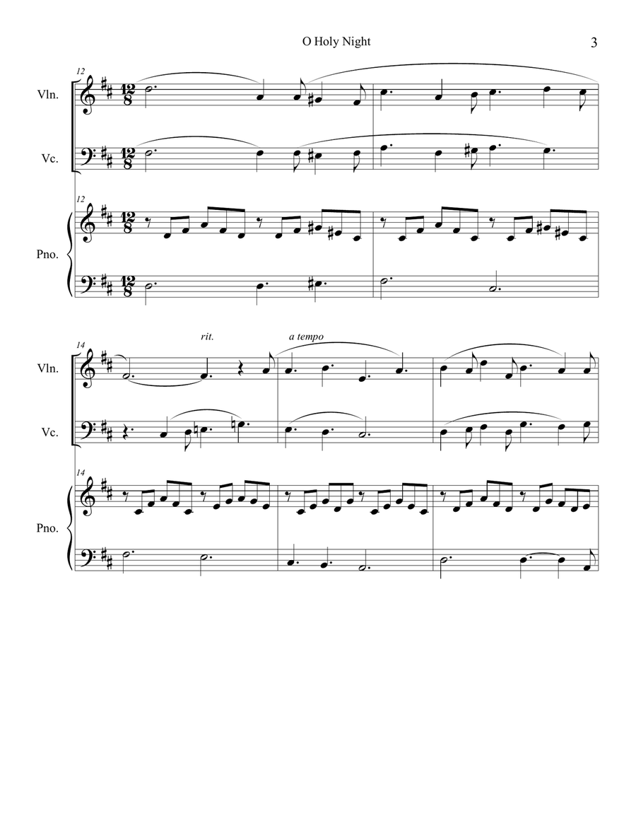 O Holy Night (violin and cello duet) with piano accompaniment O Holy Night (violin and cello duet) with piano accompaniment Piano Trio scores gallery preview page 3