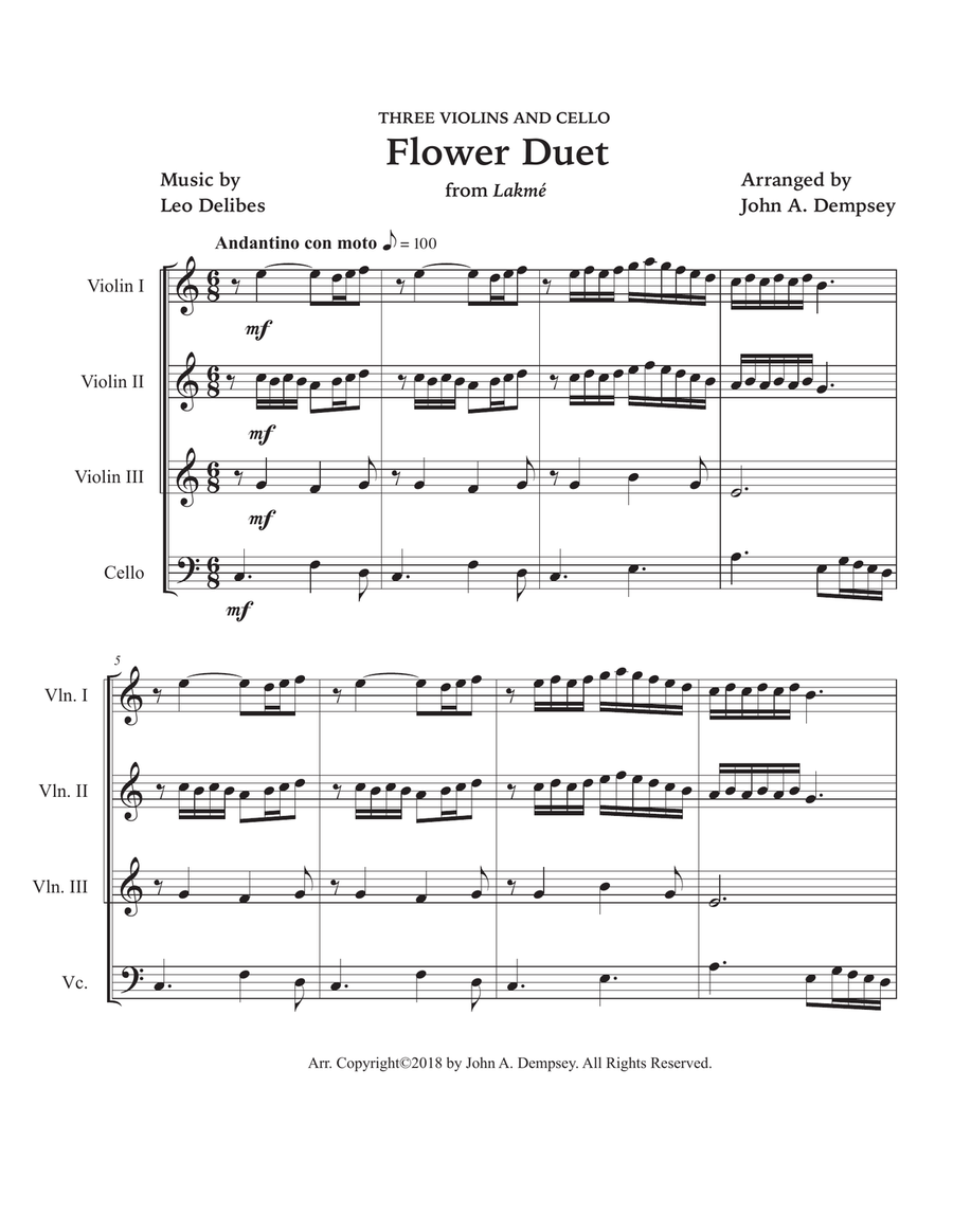 Flower Duet (String Quartet for Three Violins and Cello) String Quartet scores gallery preview page 5