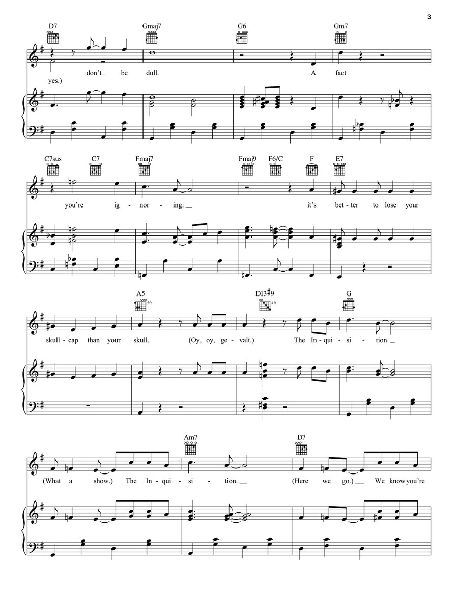 The Inquisition (from The History Of The World, Part I) Piano, Vocal, Guitar scores gallery preview page 3