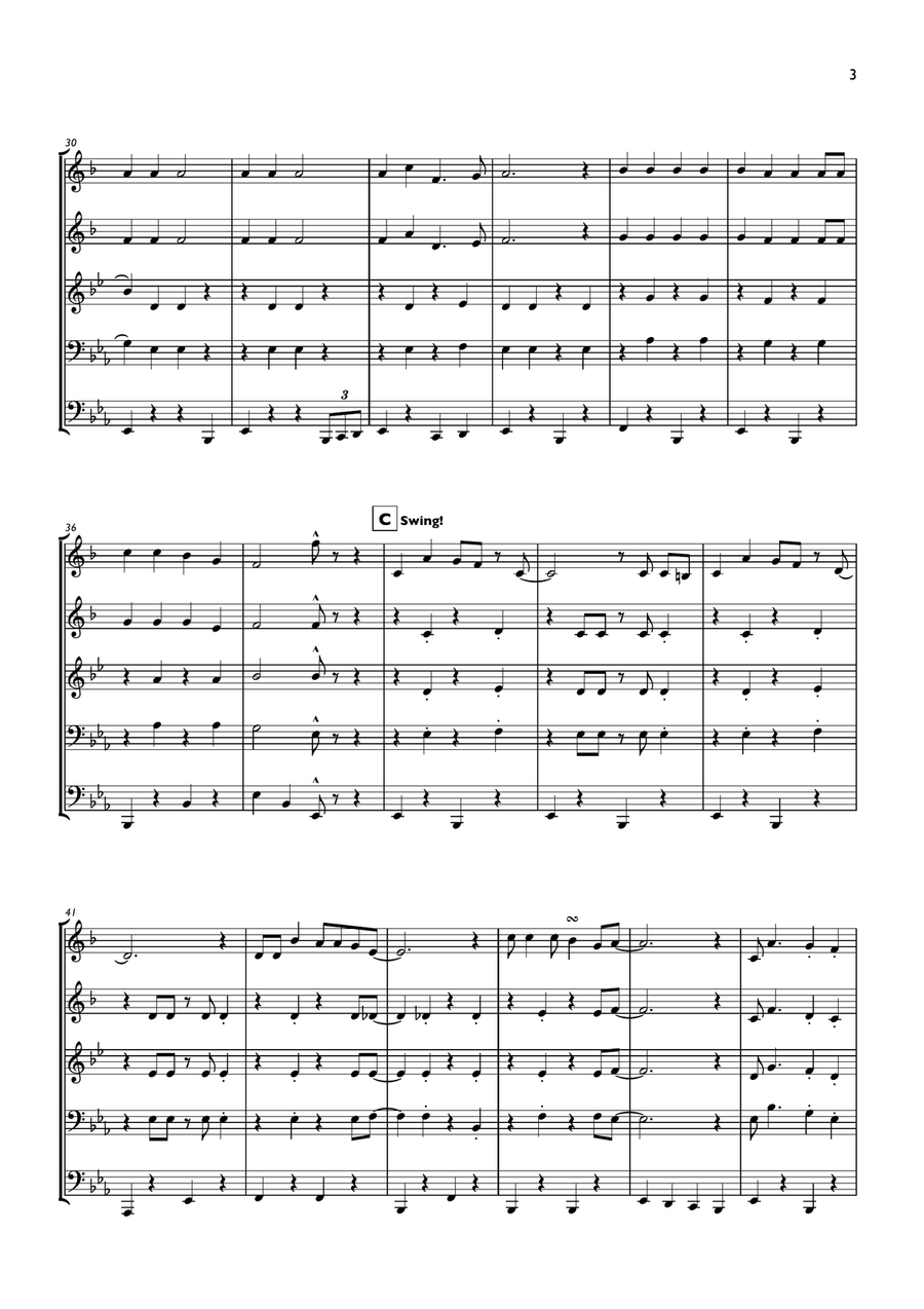 Jingle Bells (Swing) for Brass Quintet Brass Quintet scores gallery preview page 3