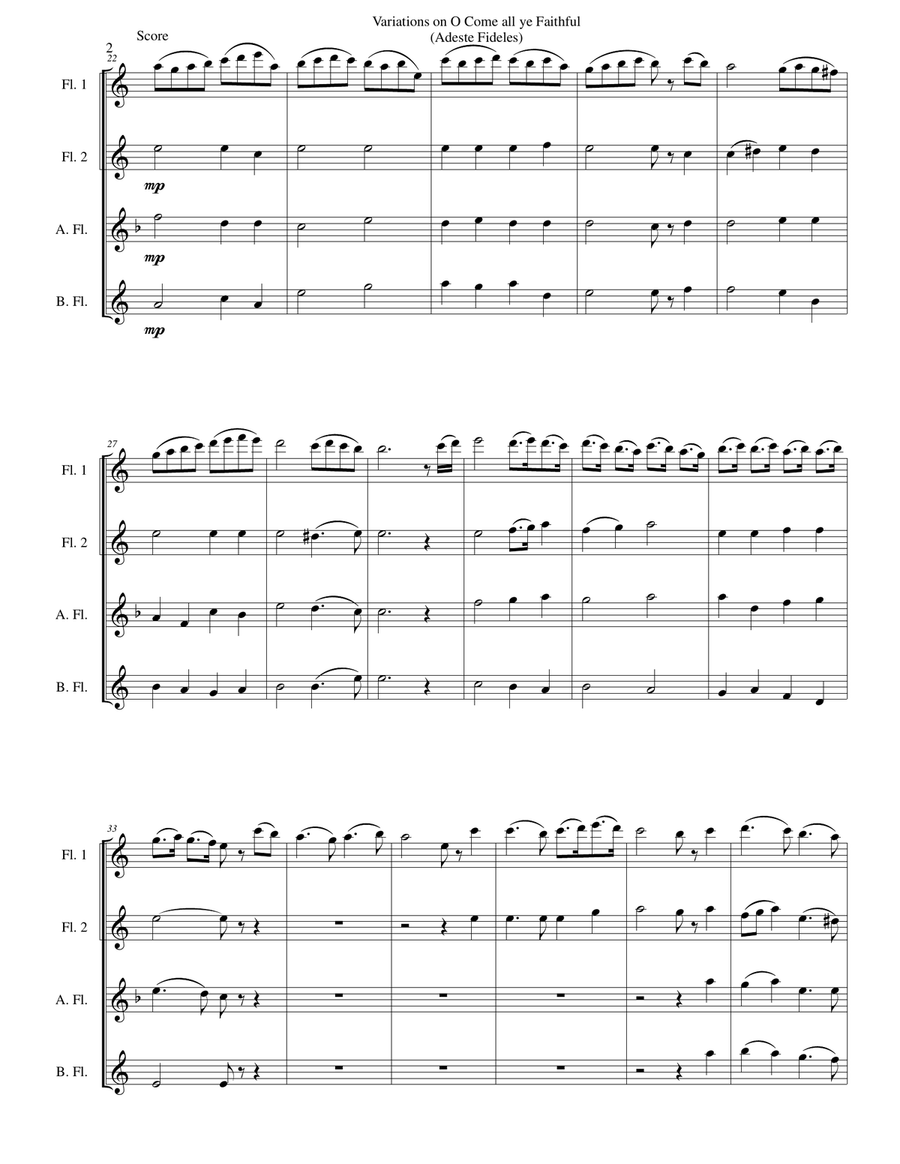 Variations on O Come all ye faithful (Adeste fideles) for flute quartet Flute Quartet scores gallery preview page 2