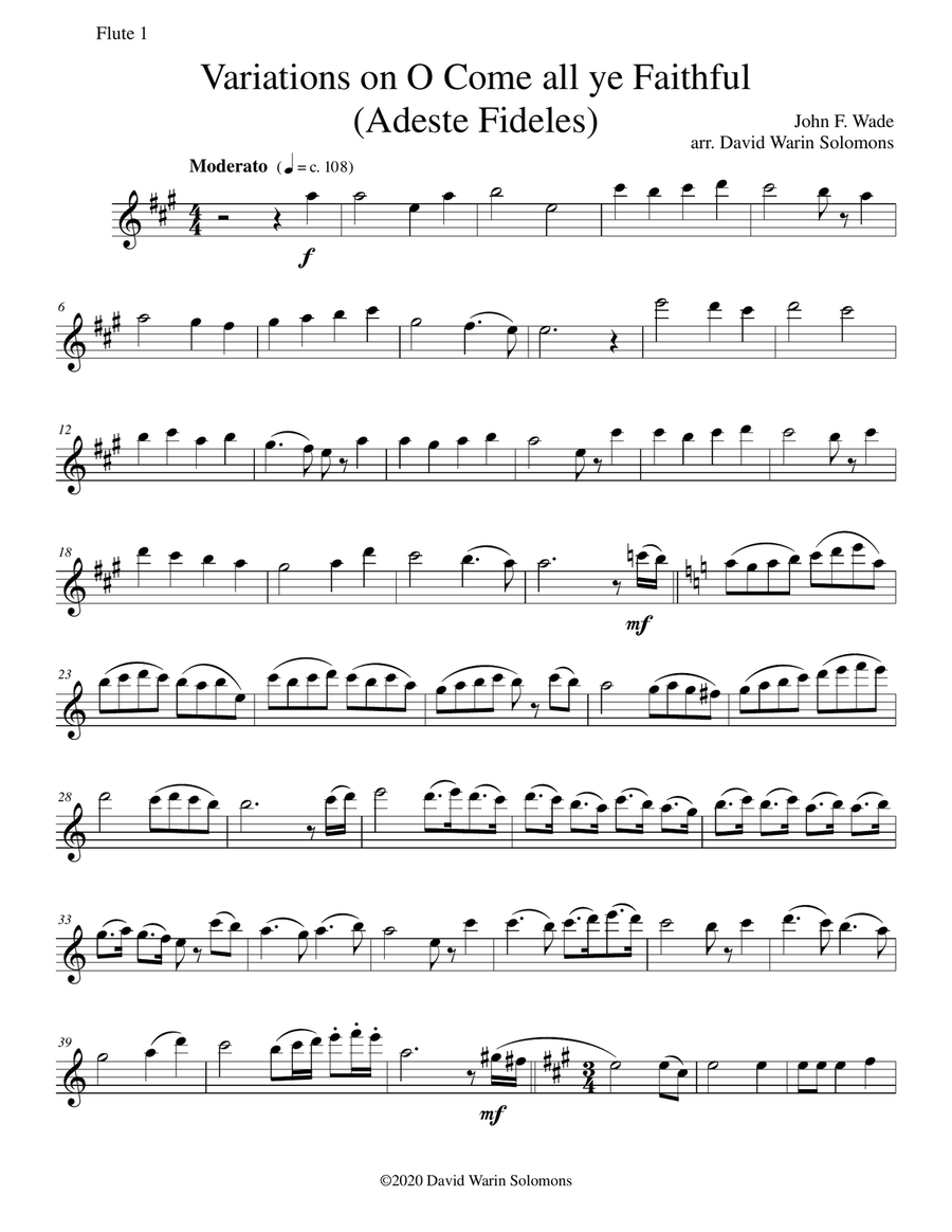 Variations on O Come all ye faithful (Adeste fideles) for flute quartet Flute Quartet scores gallery preview page 6