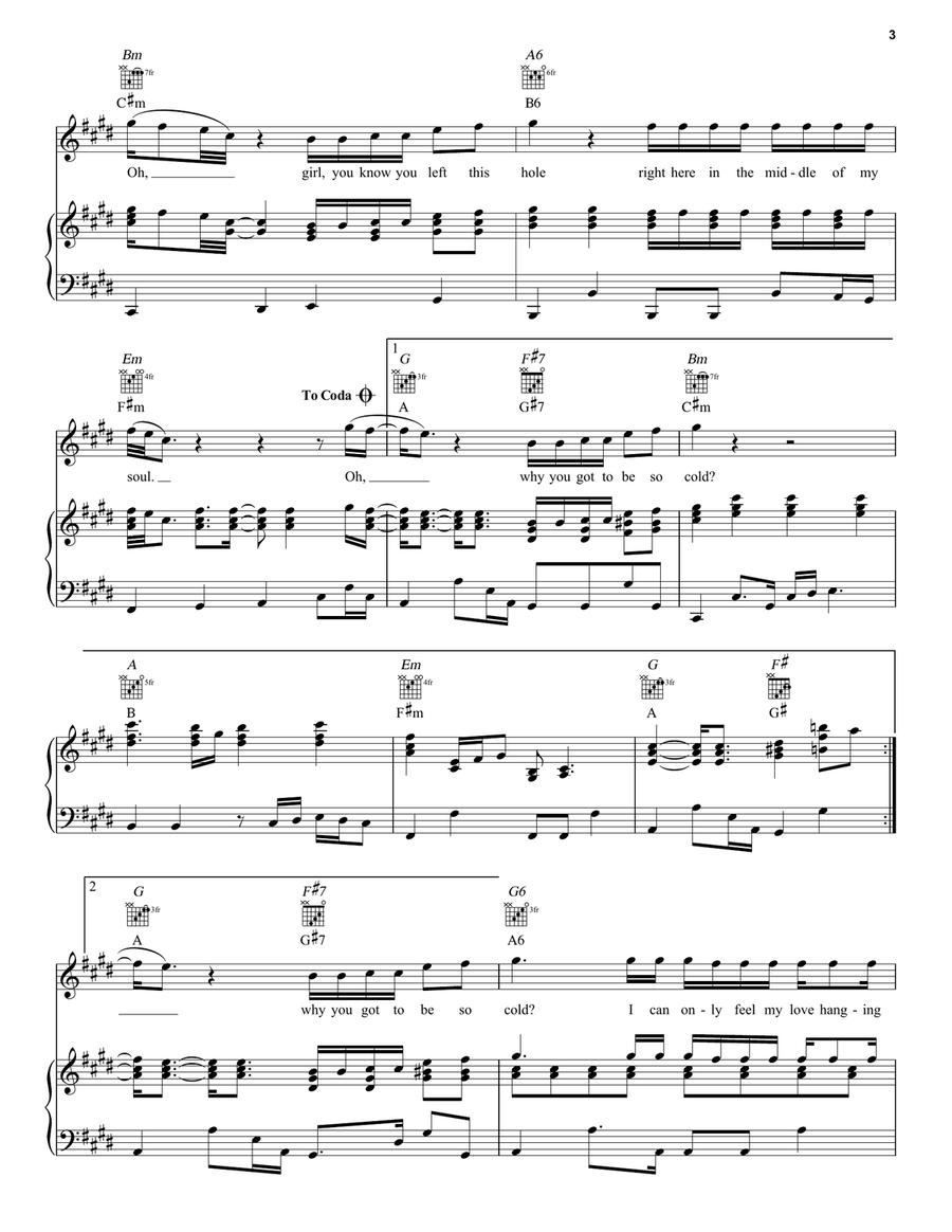 Cold Cold Piano, Vocal, Guitar scores gallery preview page 3