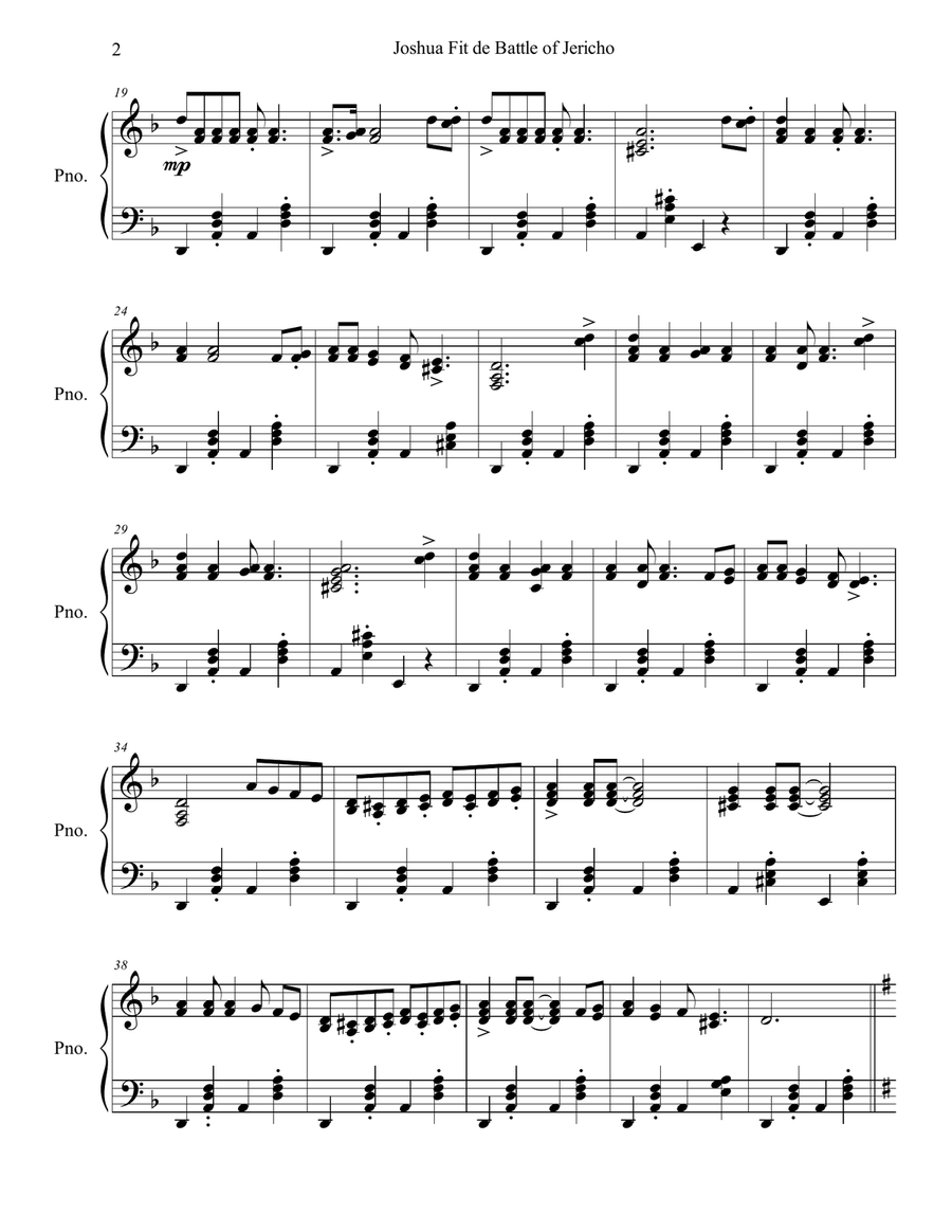 Joshua Fit de Battle of Jericho Piano Solo scores gallery preview page 2
