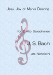 Jesu, Joy of Man's Desiring for 2 Also-Sax in original key