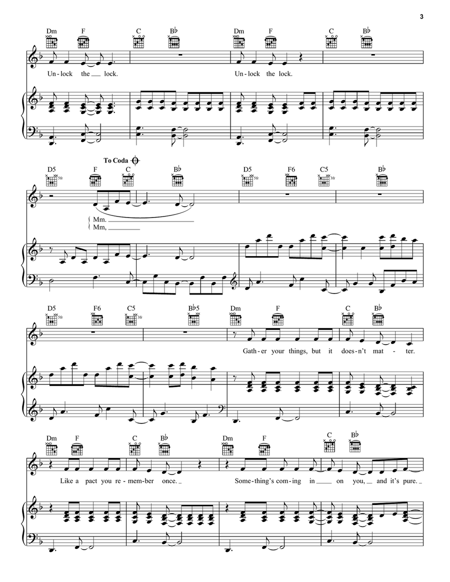 Unlock The Lock Unlock The Lock Piano, Vocal, Guitar scores gallery preview page 3
